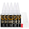 A set of black glass bottles containing Super Glue instant strong adhesive for multi-surface repairs