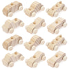 A set of unfinished wooden race cars for kids, shown from various angles.