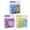 A set of Level Up puzzles featuring various animals, including a dinosaur and a farm bus, packaged in colorful boxes.