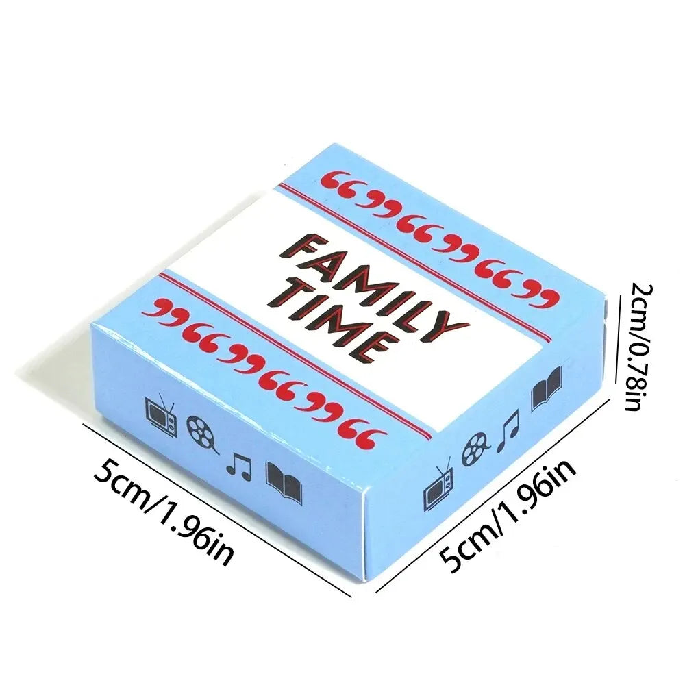 A box of family conversation starter cards with text on the lid and side showing various icons.
