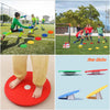 A set of balance stones and a red sensory training mat used for kids' balance development.