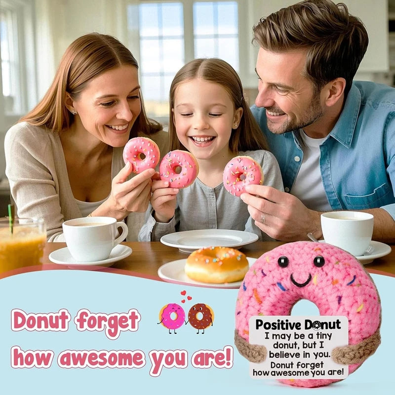 Handmade Crochet Hamburger and Donut Desk Decor with Positive Message Card