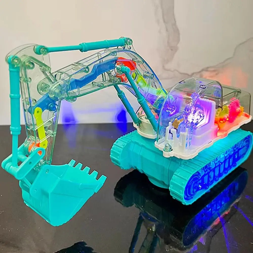 Transparent Gear Excavator Toy with LED Lights & Music