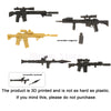 A set of 3D printed military building blocks featuring various gun models and accessories.