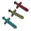 Three pixel art extendable swords in red, yellow, and blue with interlocking joints.