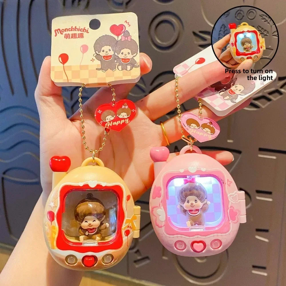 Retro Mini TV Keychain with Light-Up Surprise Doll