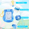 A blue mini magnetic drawing board keychain featuring a cat outline, with accessories like a pen and pencil slot.