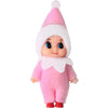 Adorable plush Christmas elf doll ornament with pink and white fuzzy clothing