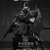 A close-up shot of a black mecha model kit, the FENRIR A6 Assault Type, displayed against a dark background.