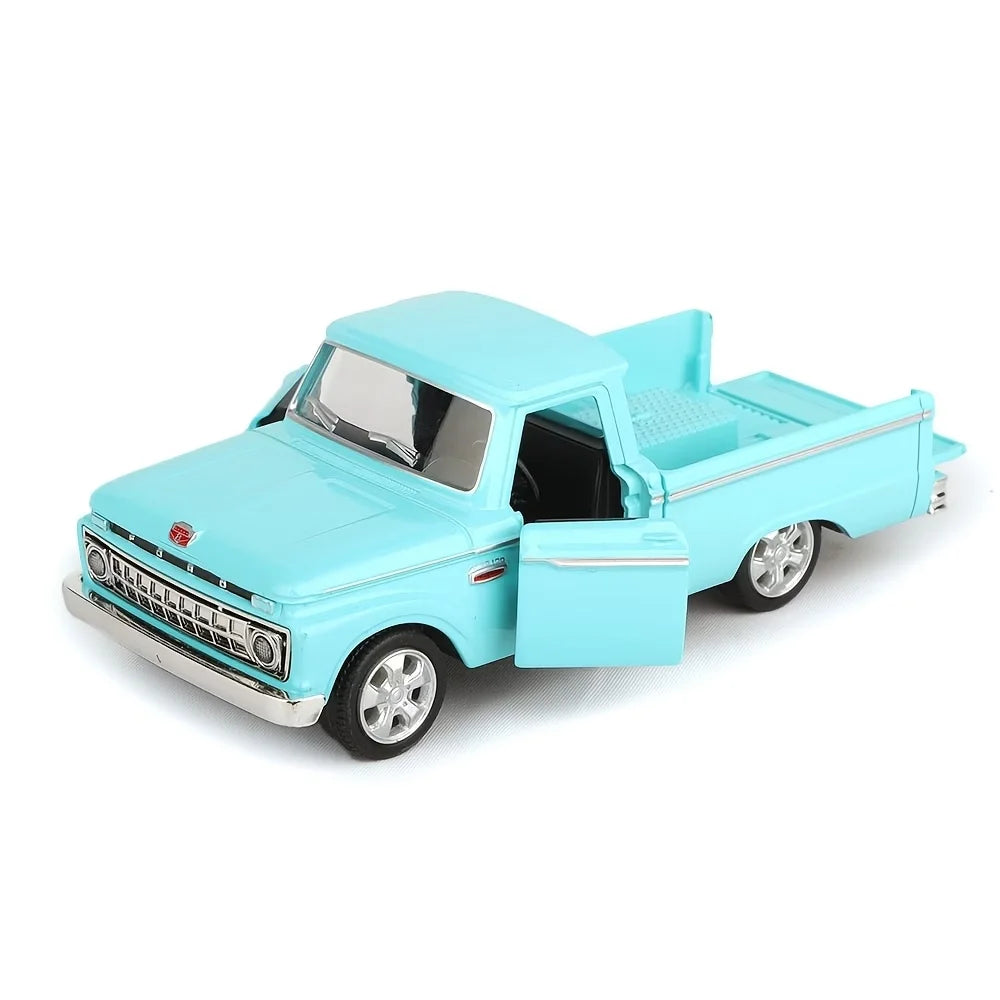 Light blue Ford F-100 pickup truck diecast model car in a pull-back toy style