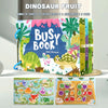 A colorful dinosaur fruit busy book featuring pages and accessories for word recognition.