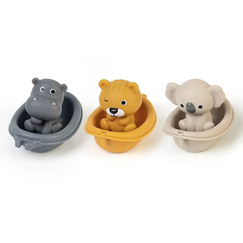 Silicone Animal Bath Toy Set with Floating Boats
