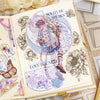 A page from a dual-material frame sticker set featuring delicate line art and watercolor illustrations of nature and floral e