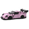 A pink classic rally car building block set with a black roof and wheels.