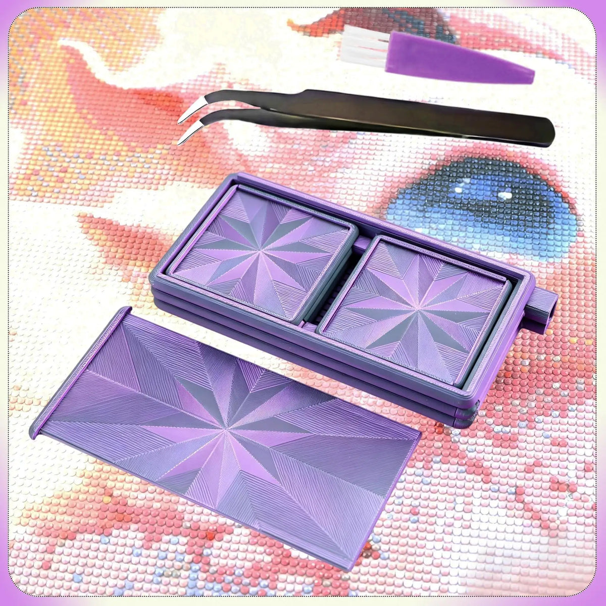 Stackable Diamond Painting Organizer Tray with Tweezers & Brush