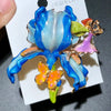 Vintage Pomegranate Flower Brooch with Rhinestone Accents