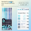A set of six Nordic blue acrylic gel pens in various shades including pure blue, gray, green, and blue.