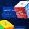 A close-up view of a six-color mosaic design for a speedcubing puzzle featuring premium UV coating and a matte surface.