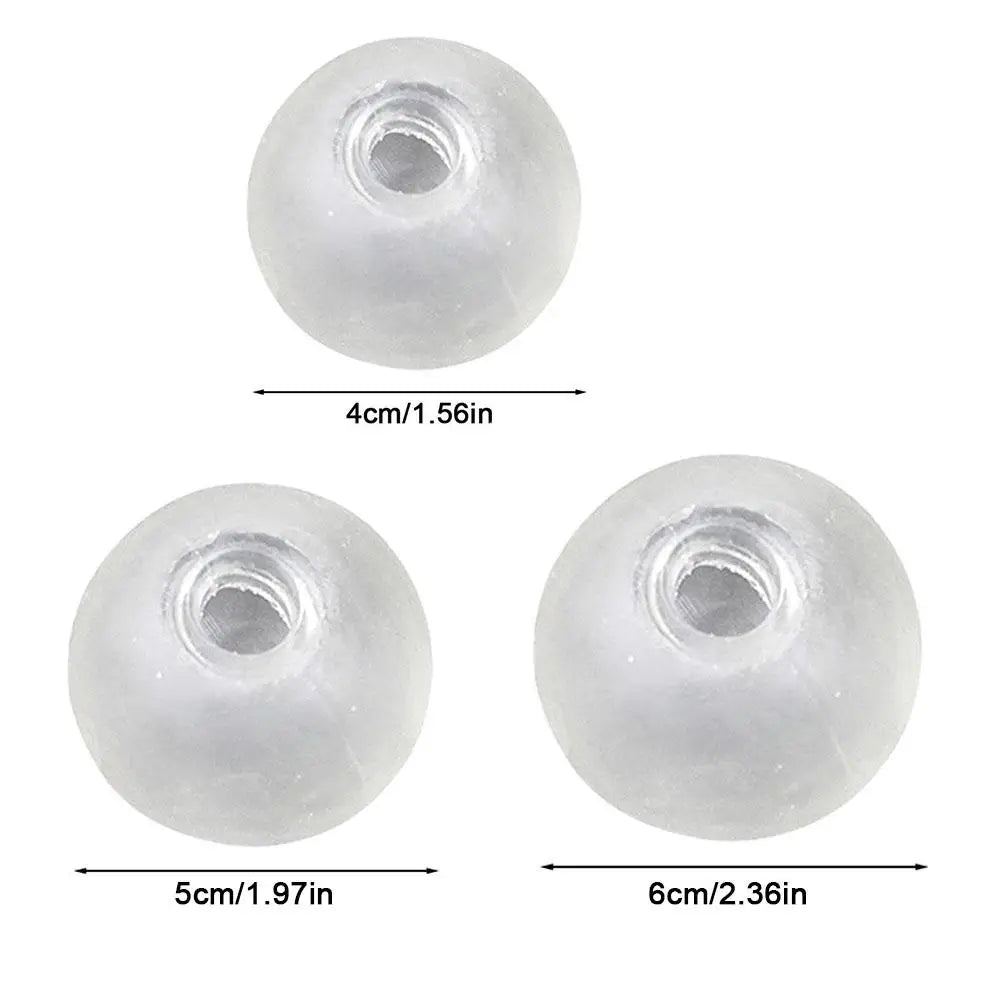 White squishy stress ball cover with refillable shell shown in three sizes.
