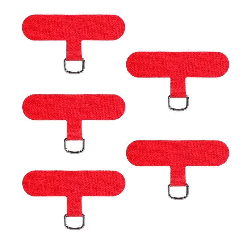Four bright red detachable phone lanyard straps with metal clasps.