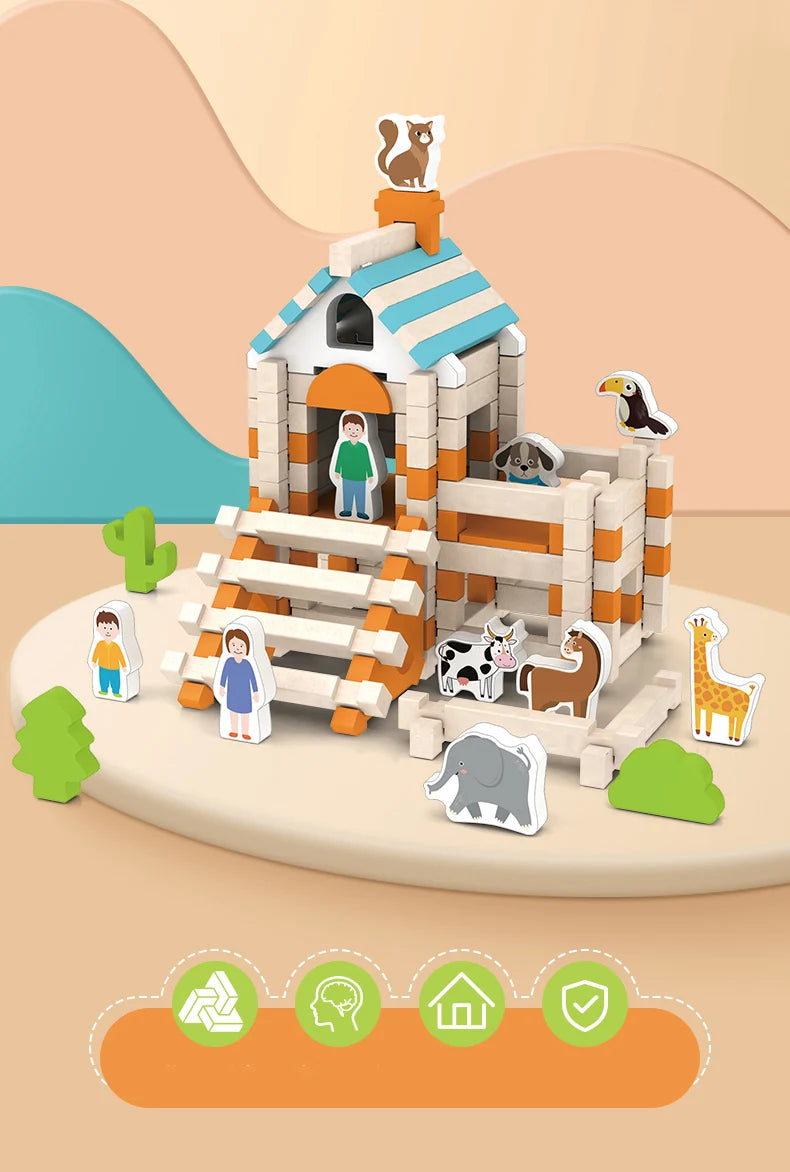 Natural Wooden Building Blocks Set for Toddlers