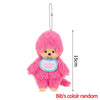 Pink Monchhichi plush keychain with a silver chain and a tag that reads Colors