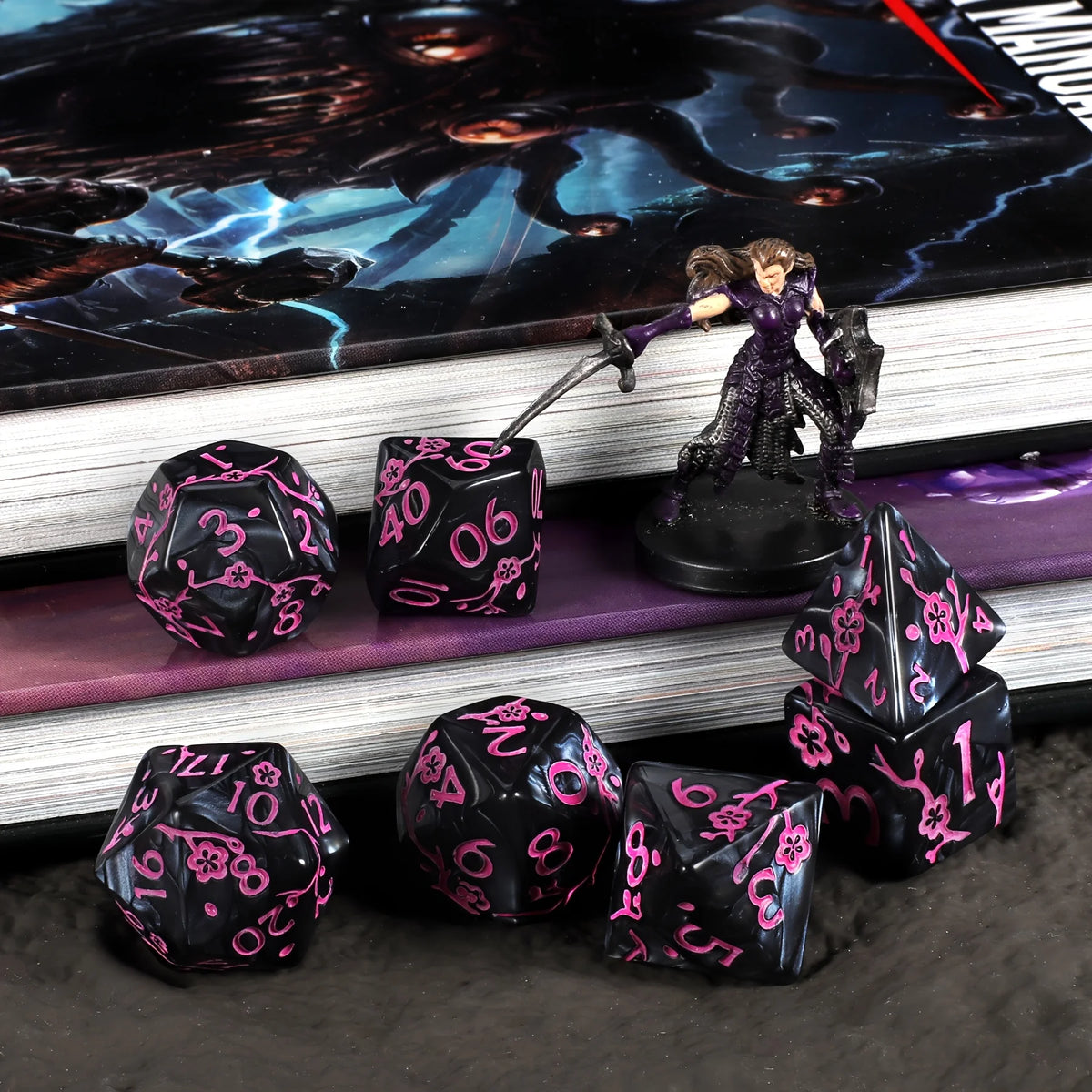 Plum Flower Polyhedral Dice Set (7 Pieces)