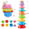 A set of colorful stacking cups and floating boats for bath time