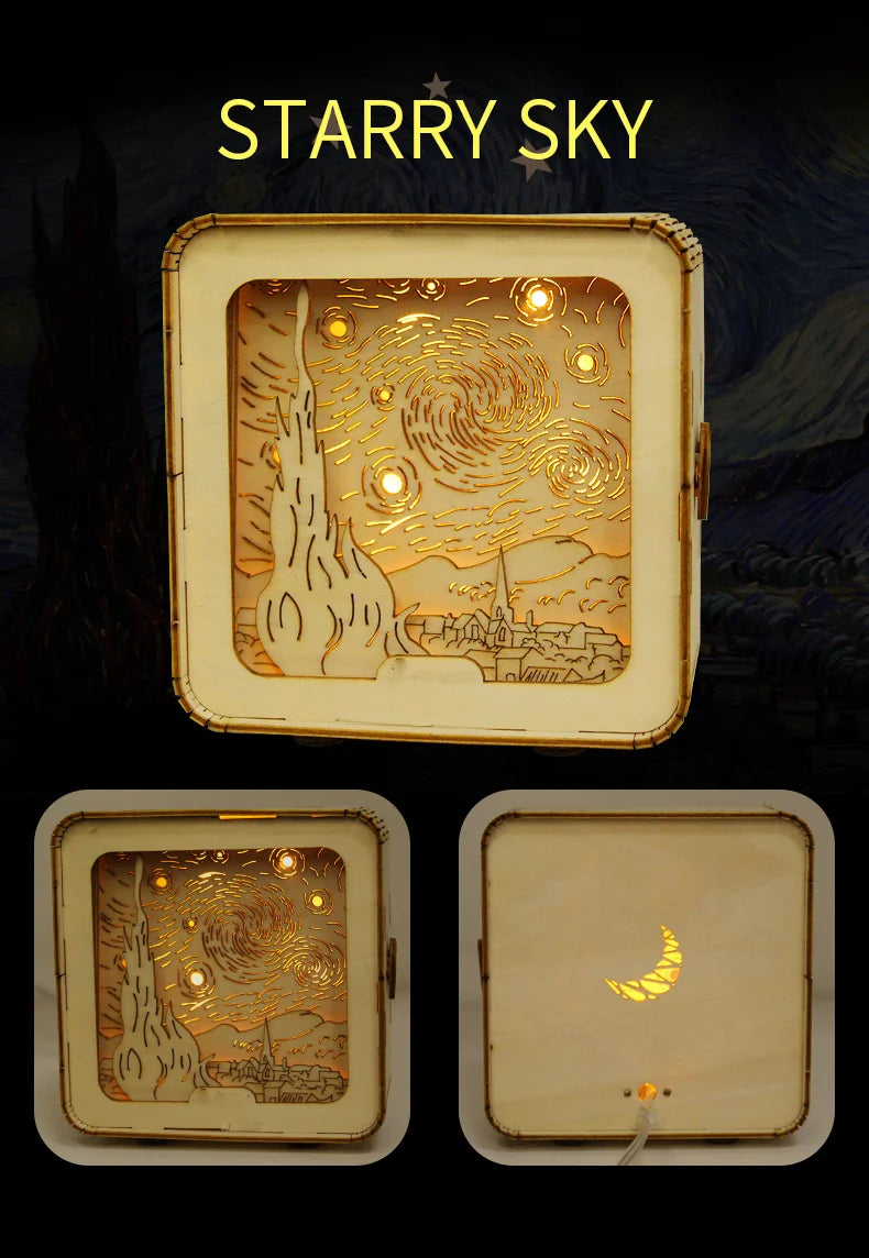 3D Wooden Castle Puzzle Night Light