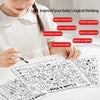 A child is using a Look & Find activity book filled with hidden objects and coloring pages to improve logical thinking skills