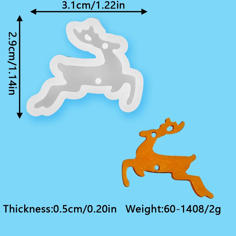 A silicone mold shaped like a reindeer or deer, shown next to its finished orange-colored product.