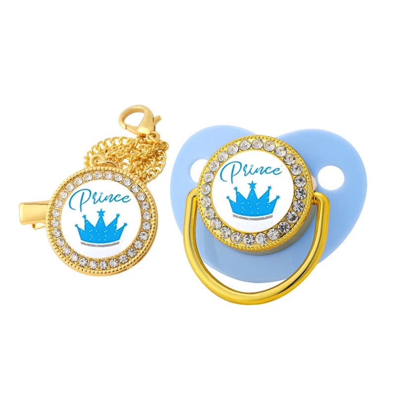 Crystal Crown Pacifier Clip Set with Silicone Nipple