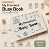 A white preschool busy book with illustrations and learning activities for young children.