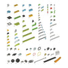 A collection of various colored and shaped STEM programming building blocks for kids.