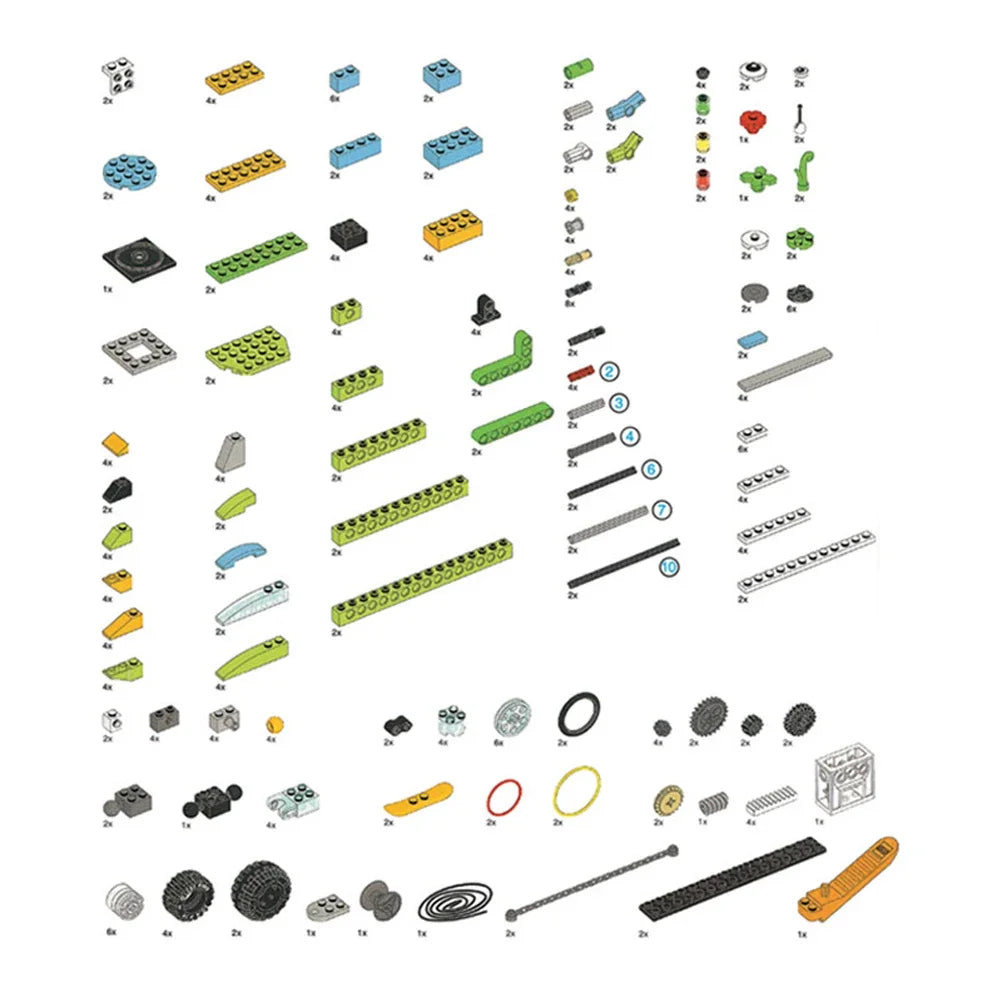 A collection of various colored and shaped STEM programming building blocks for kids.