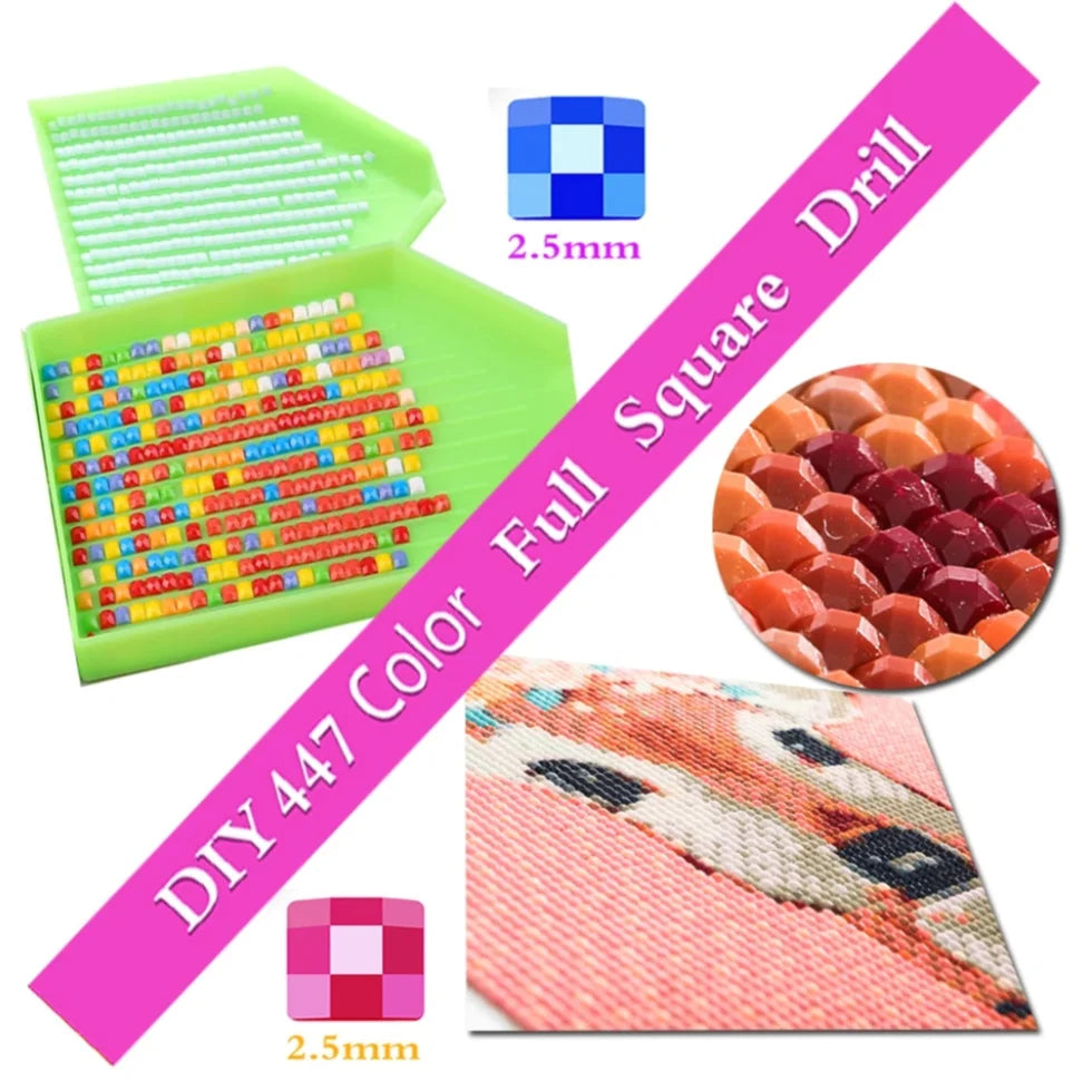 DIY 447 Color Full Square Drill diamond painting kit featuring a cartoon girl with flowers