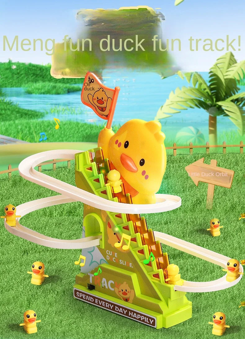 Interactive Climbing Duck Roller Coaster Toy with Lights and Music