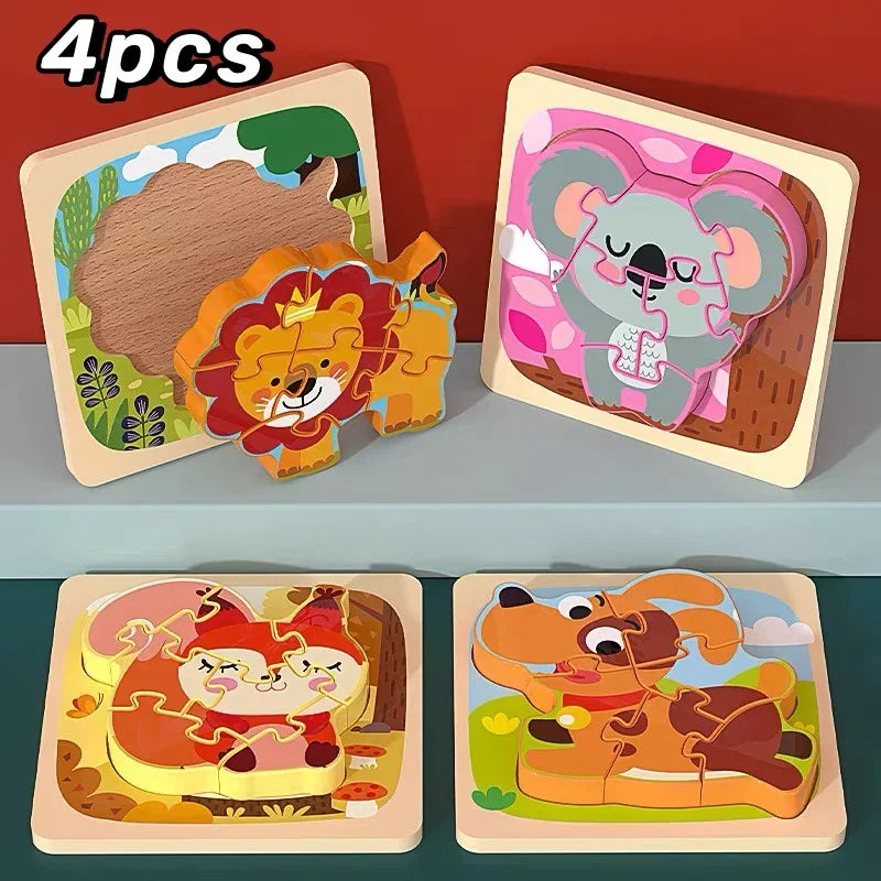3D Wooden Tangram Puzzle Set for Kids – Cartoon Animals & Traffic Themes