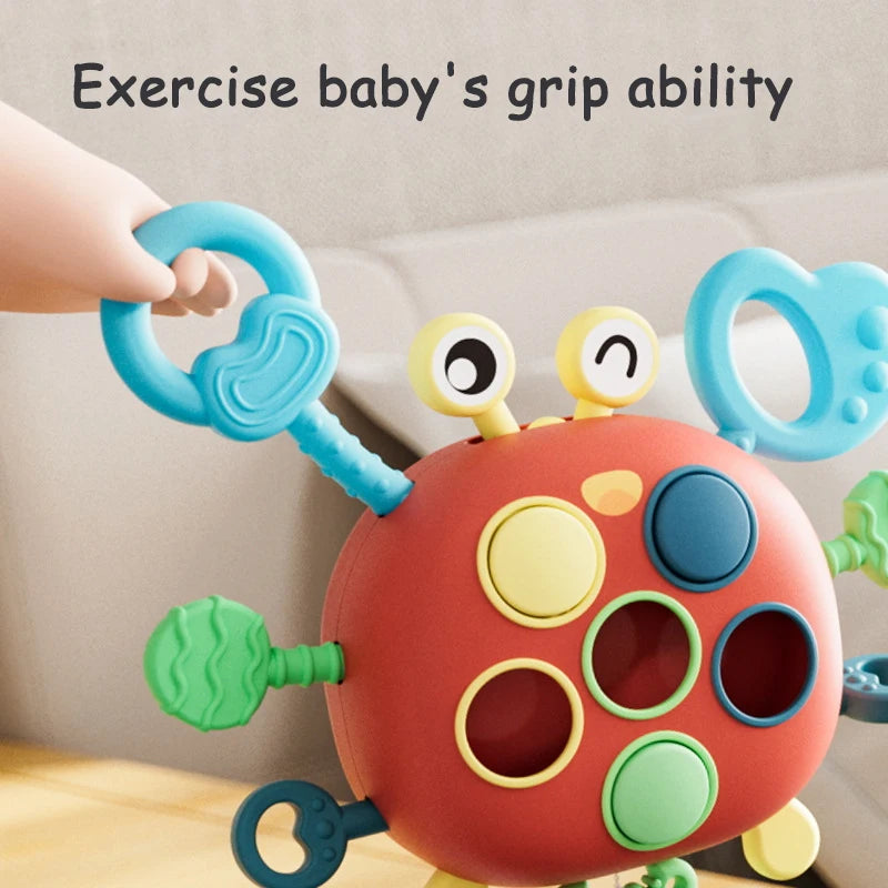 Montessori Sensory Pull Toy for Babies – Silicone Activity Toy with String