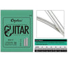 Packaging for Orphée guitar strings, showing a diagram of the string gauge and dimensions.