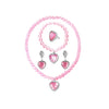 A pink beaded princess jewelry set featuring a necklace and earrings.