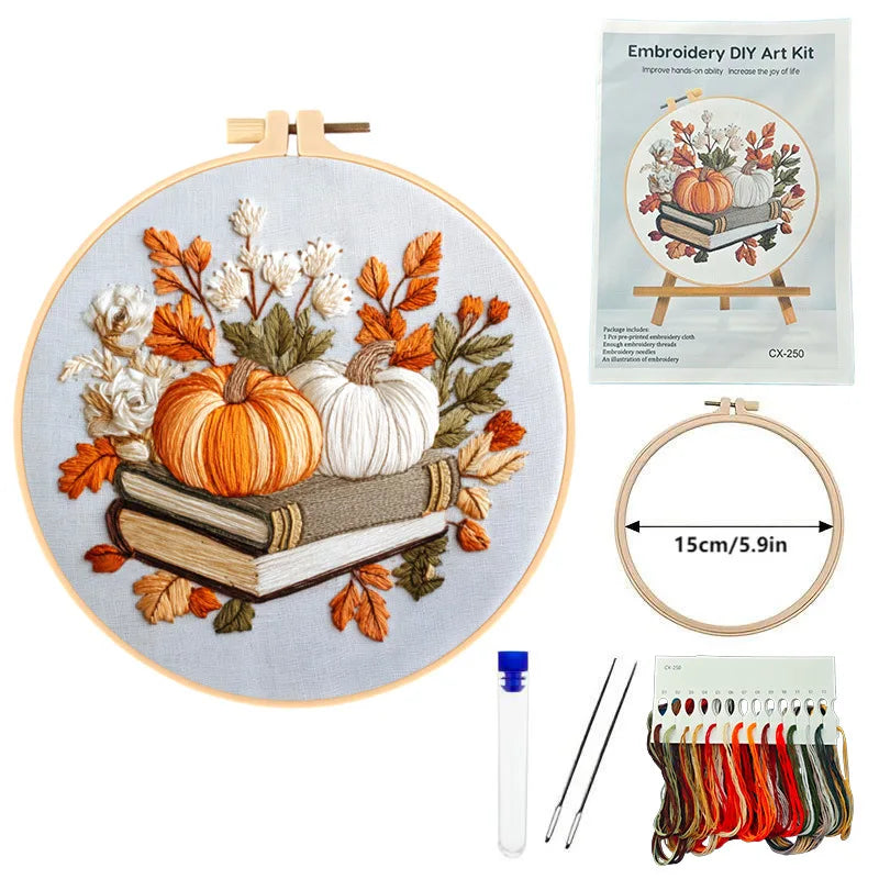 Fall Harvest Pumpkin Embroidery Kit for Adults