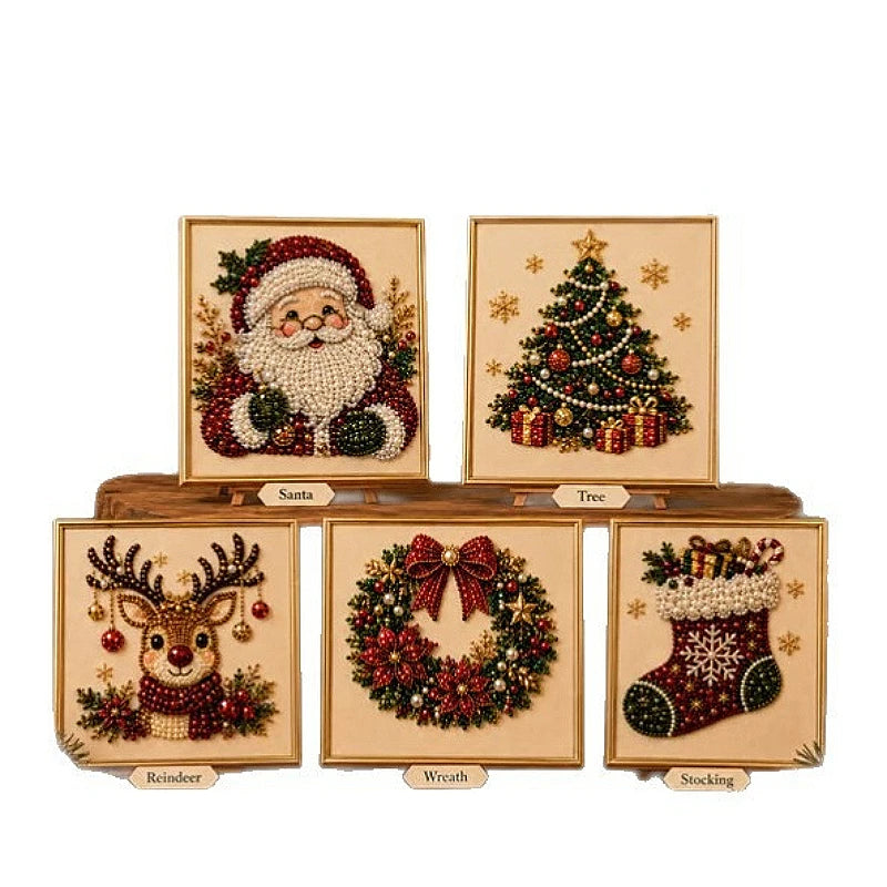 Festive Christmas Pearl Diamond Painting Kit with Frame
