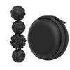 A set of five black soft sensory silicone massage balls with a magnetic core.