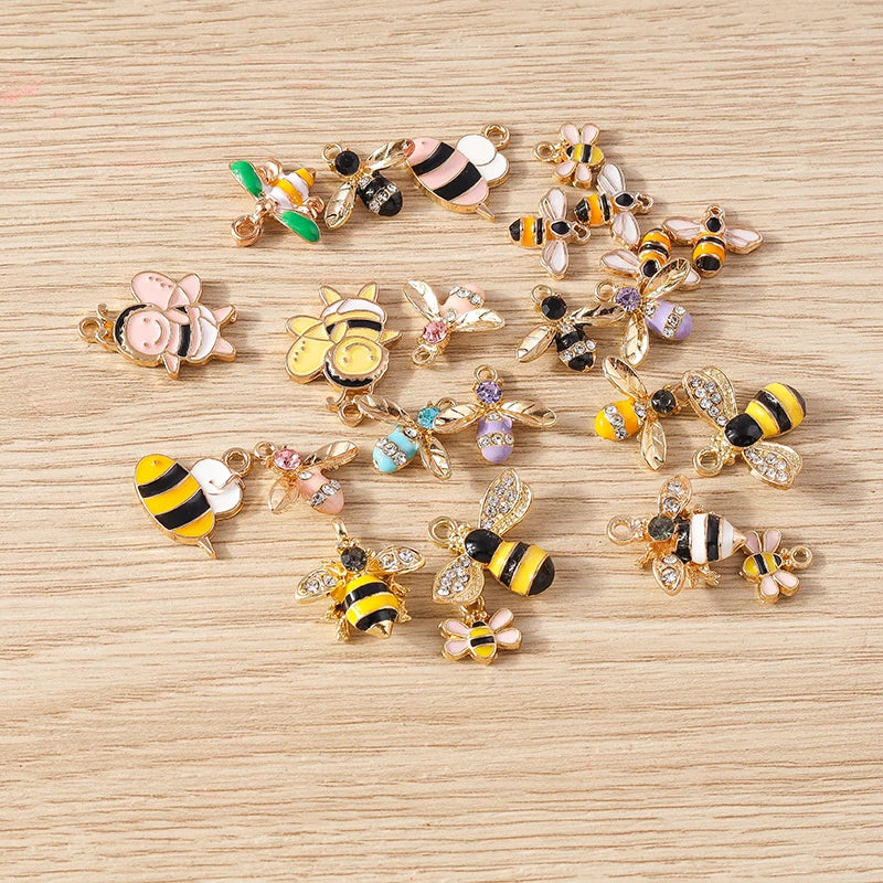 Gold Enamel Honeybee Charms for Jewelry Making (Set of 10)