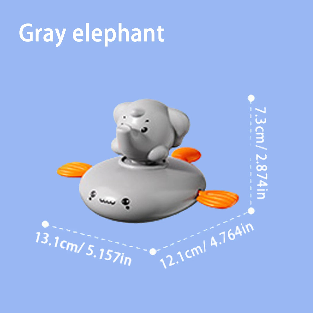 A gray elephant frog water wheel bath toy for toddlers.