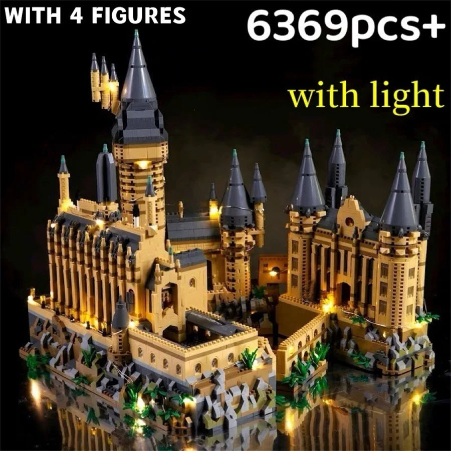 A detailed medieval castle building blocks set with 4 figures and light features.