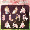 A pack of 20 stickers featuring girls and pets in pink casual outfits and playtime scenes.