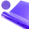Purple holographic glitter heat transfer vinyl rolled and displayed against a circular swatch.
