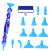 A collection of twelve interchangeable tips for a Diamond Art pen kit, shown in various shades of blue and purple.
